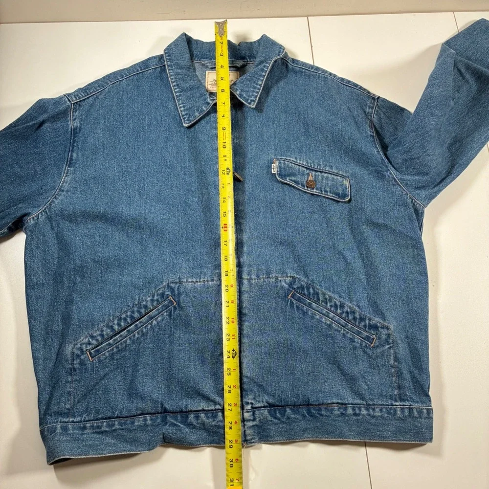 Vintage 1997 Levi's Denim Jacket XL Blue Full Zip Acid Graphic Back Patch Chore
